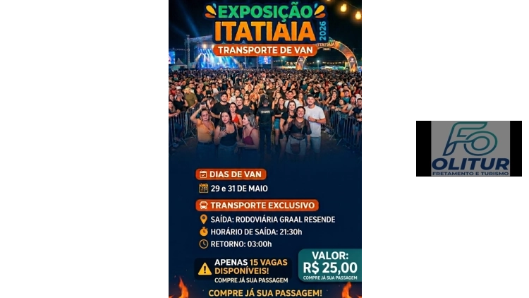 VAN PARA EXPOSI&Ccedil;&Atilde;O DE ITATIAIA, 29 E 31 DE MAIO 2026